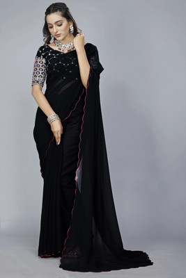 Vikash fab Solid/Plain Bollywood Georgette Saree(Black)
