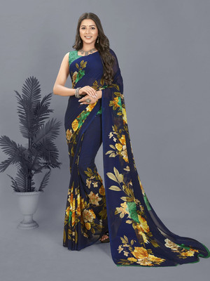 Moda Rapido Printed Daily Wear Georgette Saree(Dark Blue)