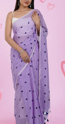 Shubharam Floral Print, Printed Bollywood Linen, Cotton Blend Saree(Purple)