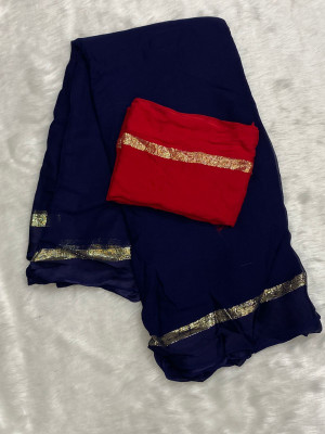 VRISE Solid/Plain Bollywood Viscose Rayon Saree(Dark Blue)