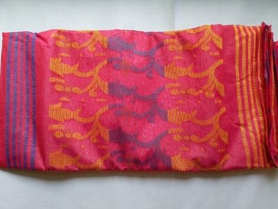 SHREE GANESH COLLECTION Checkered Jamdani Cotton Silk Saree(Red)