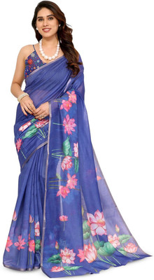 Moda Rapido Printed Bollywood Silk Blend Saree(Blue)