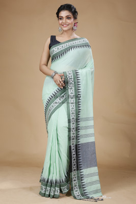 Bong ButiQ Solid/Plain Narayanpet Cotton Blend Saree(Light Green)