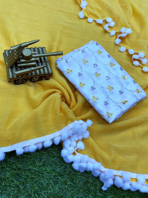 Colour9Fashion Solid/Plain Bollywood Viscose Rayon Saree(Yellow)