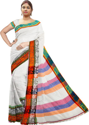 SHRISTI CLOTHINGS Solid/Plain Handloom Pure Cotton Saree(White)