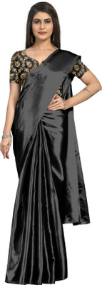 RHEY Solid/Plain Bollywood Satin Saree(Black)