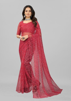 FINIVOIR Self Design Bollywood Net Saree(Red)