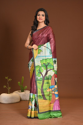 Ramshyam Collection Woven Handloom Tussar Silk Saree(Multicolor)