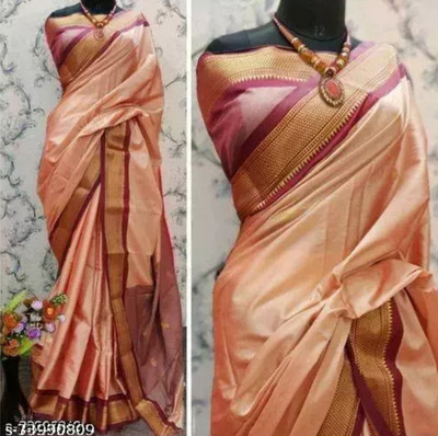 Paithni Woven Paithani Pure Silk Saree(Brown)