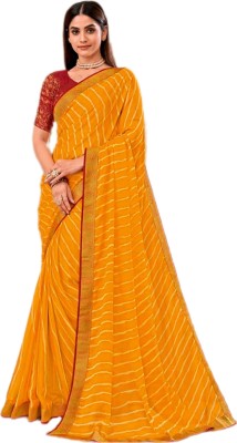 Subhash Striped Bollywood Chiffon Saree(Mustard)