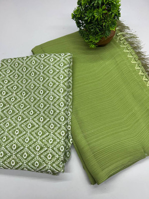 Vijayhanuman Embroidered, Solid/Plain Daily Wear Georgette Saree(Light Green)