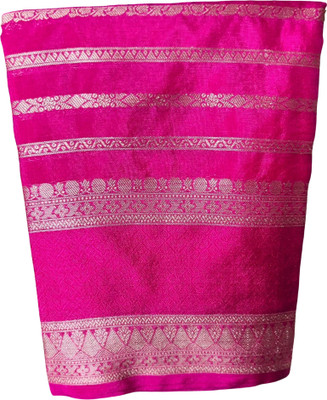 BabuCreation Woven Banarasi Silk Blend Saree(Pink, Silver)