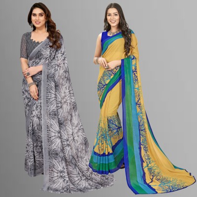 kashvi sarees Floral Print, Polka Print, Ombre, Printed Bollywood Georgette Saree(Pack of 2, Beige, Green, Grey)