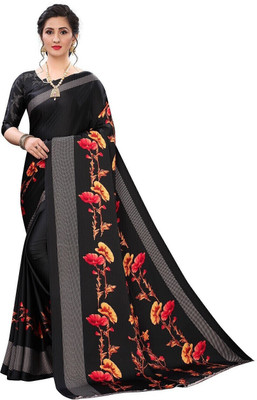 ROOP SUNDARI SAREES Digital Print Bollywood Crepe Saree(Black)