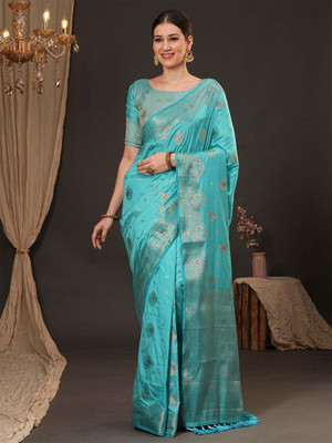Divastri Woven Banarasi Silk Blend Saree(Light Blue)
