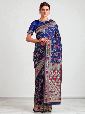 fFASHION Embroidered Banarasi Art Silk, Cotton Silk Saree(Blue)