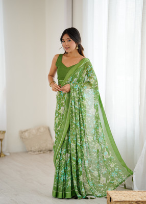 Vastram Enterprise Printed Bollywood Satin Saree(Green)
