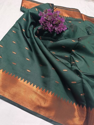 Yash silk international Woven Kanjivaram Silk Blend Saree(Dark Green)