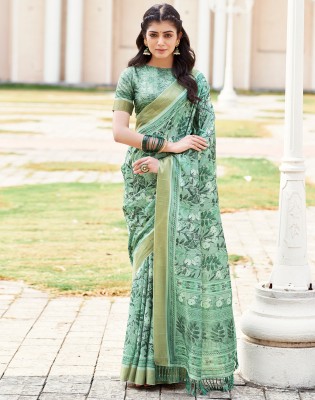 Divastri Digital Print, Embellished Daily Wear Silk Blend Saree(Green, Dark Green)