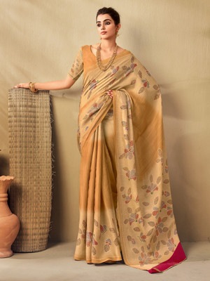 Sareemall Digital Print Daily Wear Tussar Silk Saree(Beige)