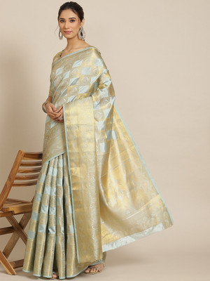 SERONA FABRICS Printed Banarasi Cotton Silk, Jacquard Saree(Green)
