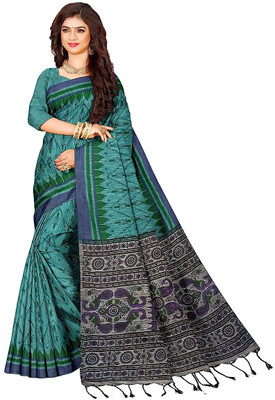 Shree Hari Printed Sambalpuri Cotton Blend Saree(Light Blue)