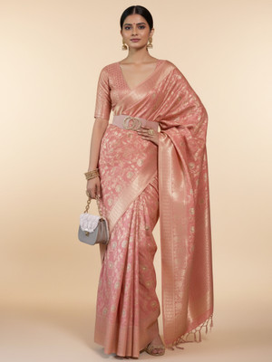 ANOUK Woven Banarasi Silk Blend Saree(Pink)