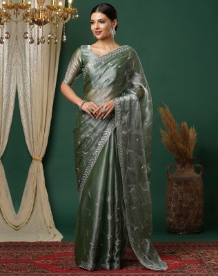 SIRIL Embellished, Embroidered Bollywood Tussar Silk Saree(Green, Silver)