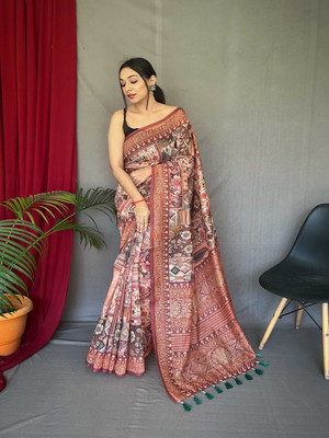 SGF11 Self Design Handloom Cotton Linen Saree(Maroon)