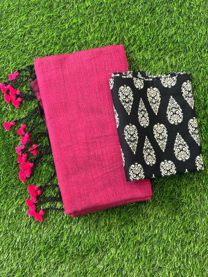 SMRITI HANDLOOM Printed Kalamkari Handloom Pure Cotton Saree(Magenta, Black)