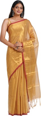 Teejh Solid/Plain Bollywood Tissue Saree(Gold)