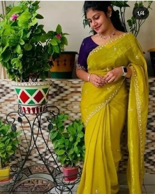 VAIDEHEE ENTERPRISE Embroidered Bollywood Chiffon Saree(Yellow)