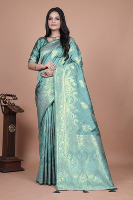 Trushna Fashion Woven Banarasi Pure Silk Saree(Green)