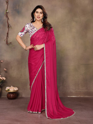 RAJESHWAR FASHION Solid/Plain Daily Wear Georgette Saree(Pink)