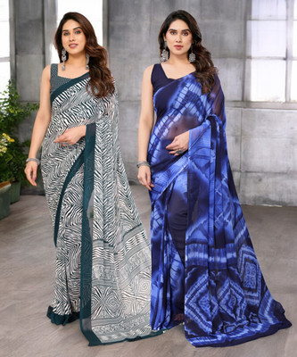 TTH Printed Bollywood Georgette Saree(Pack of 2, Multicolor)