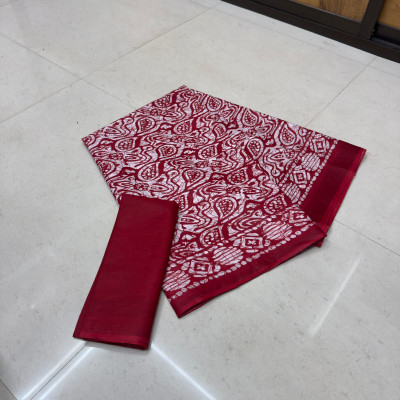 RAVI JANKI Printed Daily Wear Pure Cotton Saree(Red)