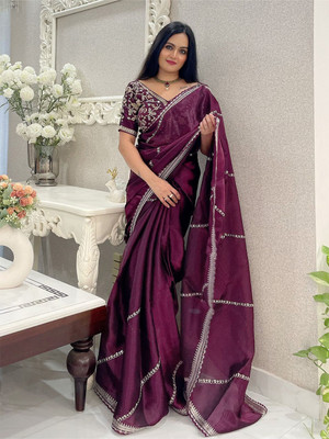 ANOUK Embroidered Chanderi Organza Saree(Brown)