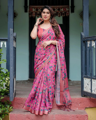 DHAYNAAND REEWA FASHION Digital Print Banarasi Linen Saree(Pink)