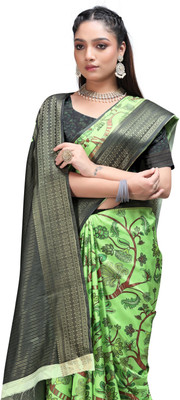 PremVastra Digital Print Floral Crepe Saree(Yellow)