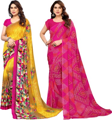 kashvi sarees Printed Daily Wear Georgette Saree(Pack of 2, Yellow, Pink)