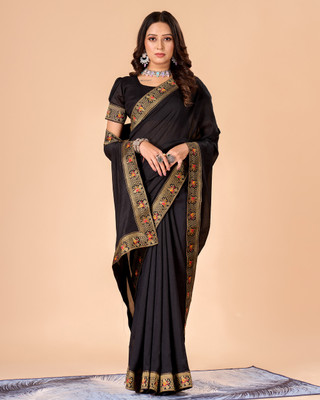 Adirotz Self Design Bollywood Chanderi Saree(Black)