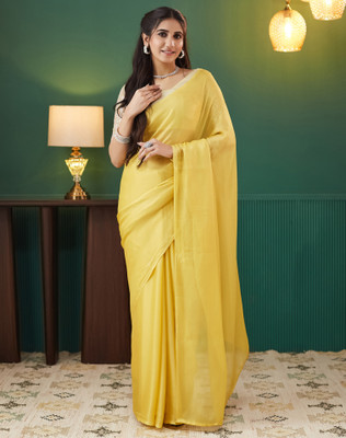 SIRIL Solid/Plain Bollywood Georgette Saree(Yellow)