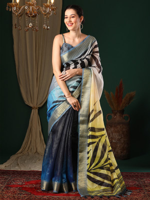 Divastri Printed Daily Wear Organza Saree(Dark Blue)