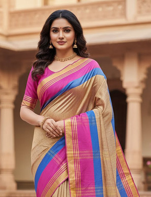 Anugrah Textile Embroidered Banarasi Lycra Blend, Chiffon Saree(Gold)