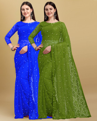 LOROFY Self Design Bollywood Net Saree(Pack of 2, Multicolor)