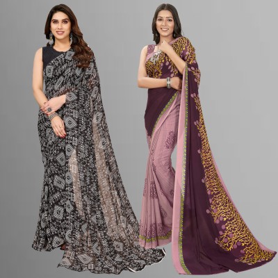 Anand Sarees Floral Print, Polka Print, Ombre, Printed Bollywood Georgette Saree(Pack of 2, Brown, Beige, Black)