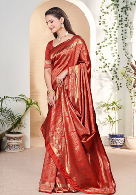 preyufashion Woven Banarasi Art Silk, Jacquard Saree(Red)