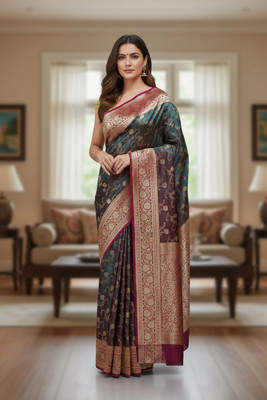 SHREE AMBAJI FASHION Woven, Self Design Banarasi Silk Blend Saree(Multicolor)