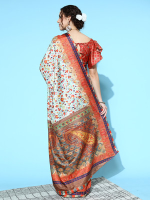 Divastri Printed Pochampally Silk Blend Saree(Light Green)
