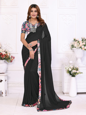 NESHVI ENTERPRISE Solid/Plain Bollywood Polyester Saree(Black)